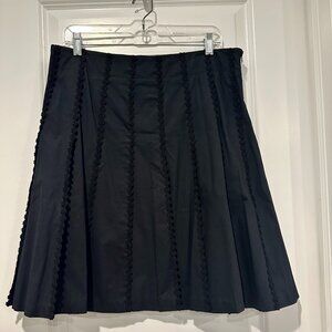 Vintage Isaac Mizrahi Black A-Line Pleated Skirt w/Embroidered Trim, Size 12
